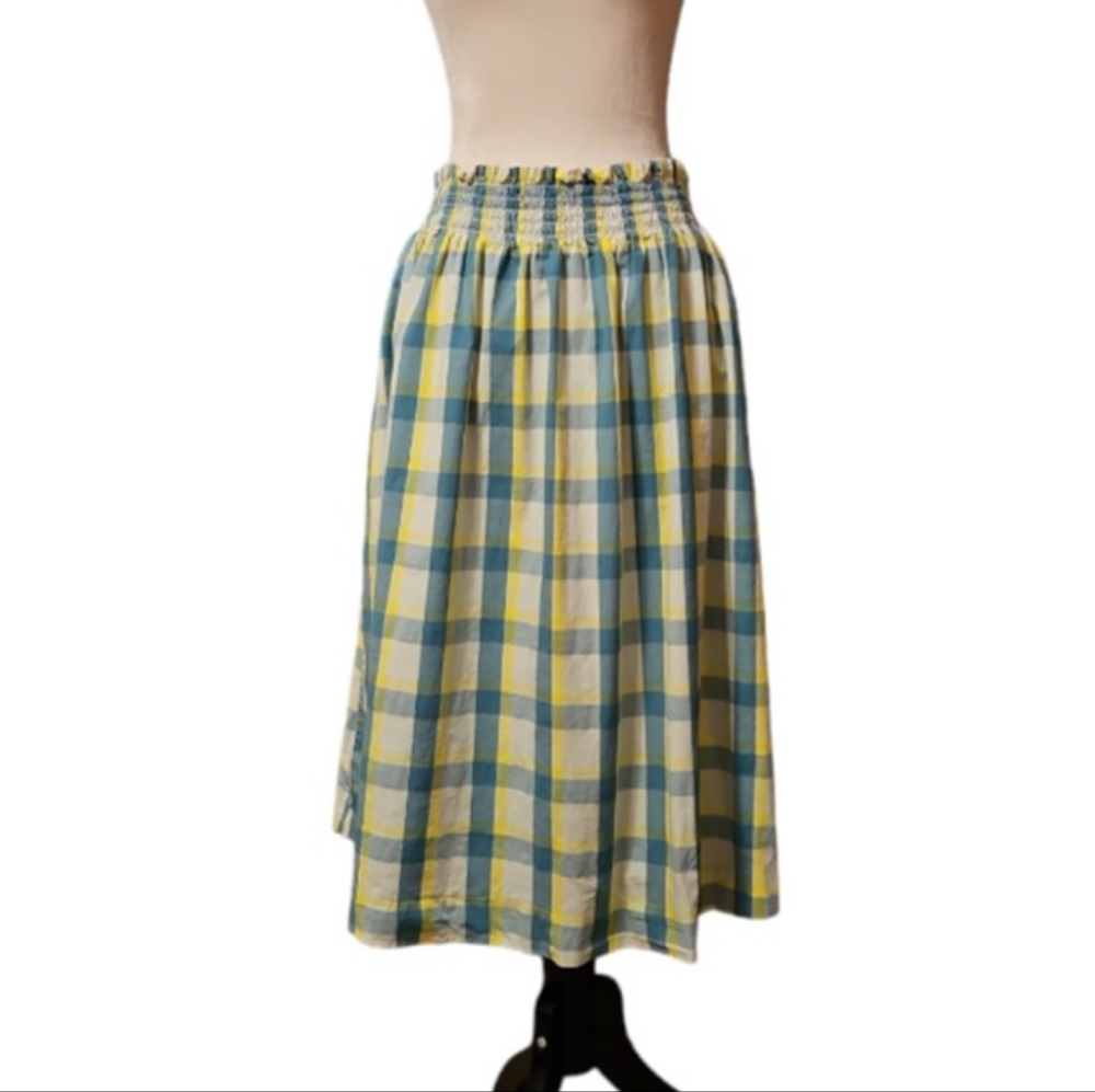 a.n.a. Cotton Poplin Smocked Waist Midi Skirt w/ pockets in Catskill Plaid XXL